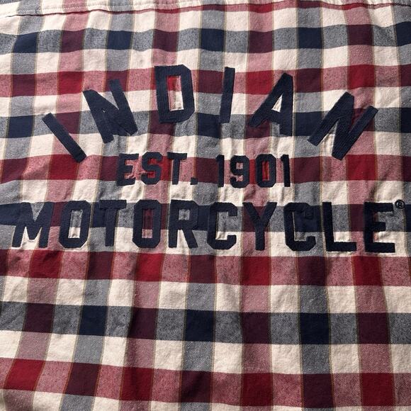 Indian Motorcycle Flannel Shirt 3XL Red Plaid Authentic Excellent - Picture 1 of 16